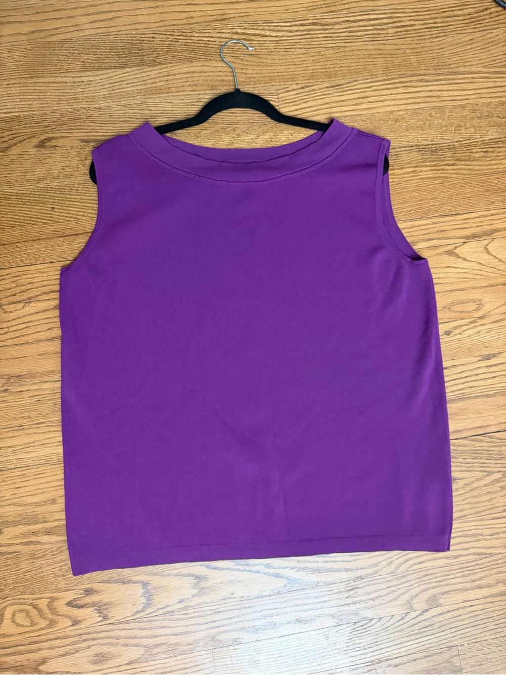 Women’s Purple Sleeveless Knit Shell Top Boat Neck Stretch Blouse Approx L/XL